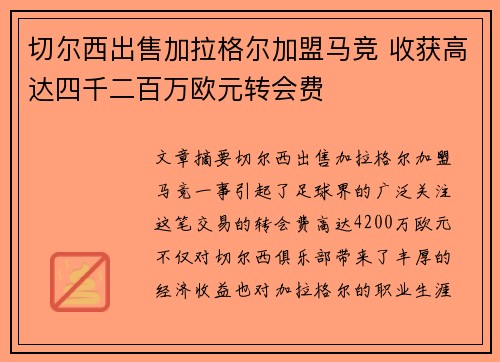 切尔西出售加拉格尔加盟马竞 收获高达四千二百万欧元转会费